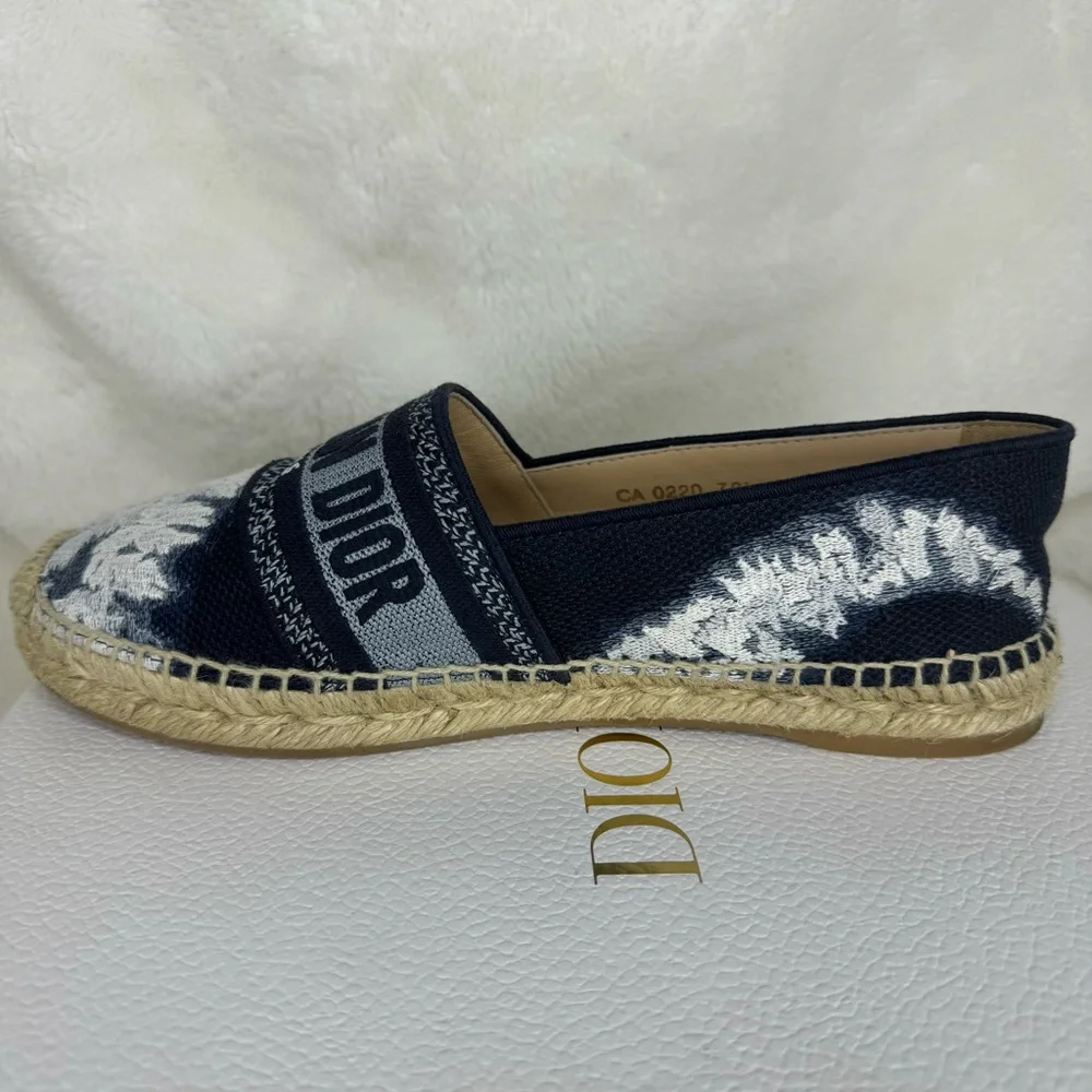 Dior Granville Tie Dye Denim Blue White Logo Embroidered Espadrille